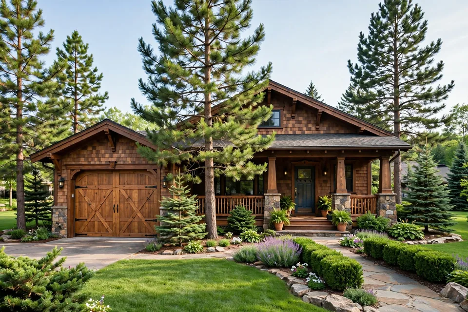 Craftsman home with a carriage-style garage door